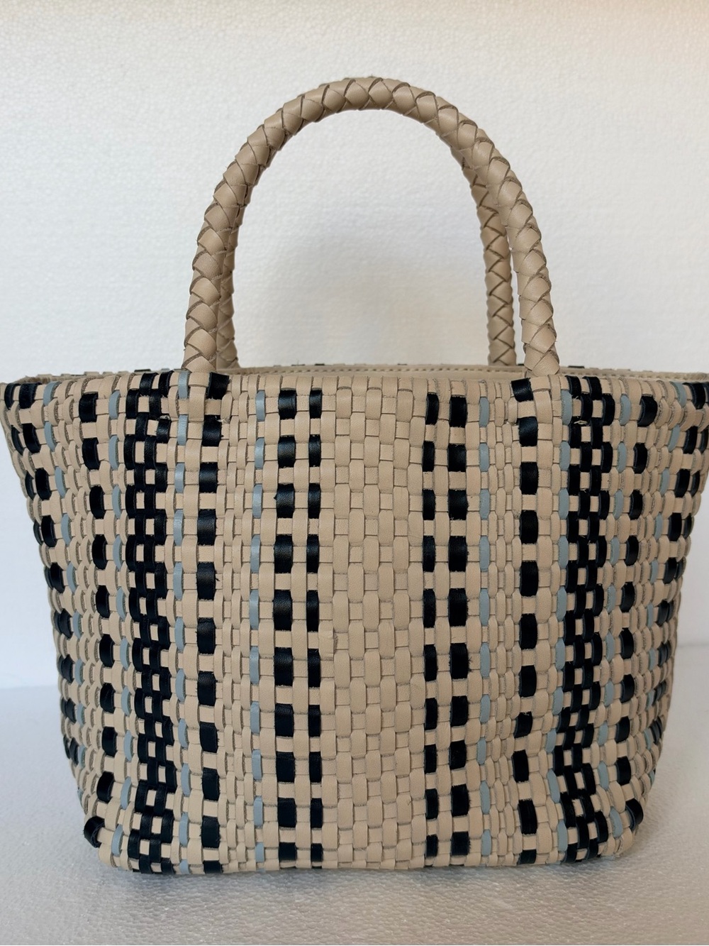 MADEWELL Signature Woven Mini Tote in Alabaster Multi Stripe Leather - Excellent